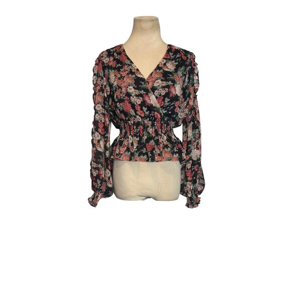 Express black red floral long sleeves blouse size XS - Picture 9 of 16